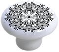 Carolina Hardware And Decor 2337 Geometric Black White Floral Star Pattern Ceramic Cabinet Drawer Knob 