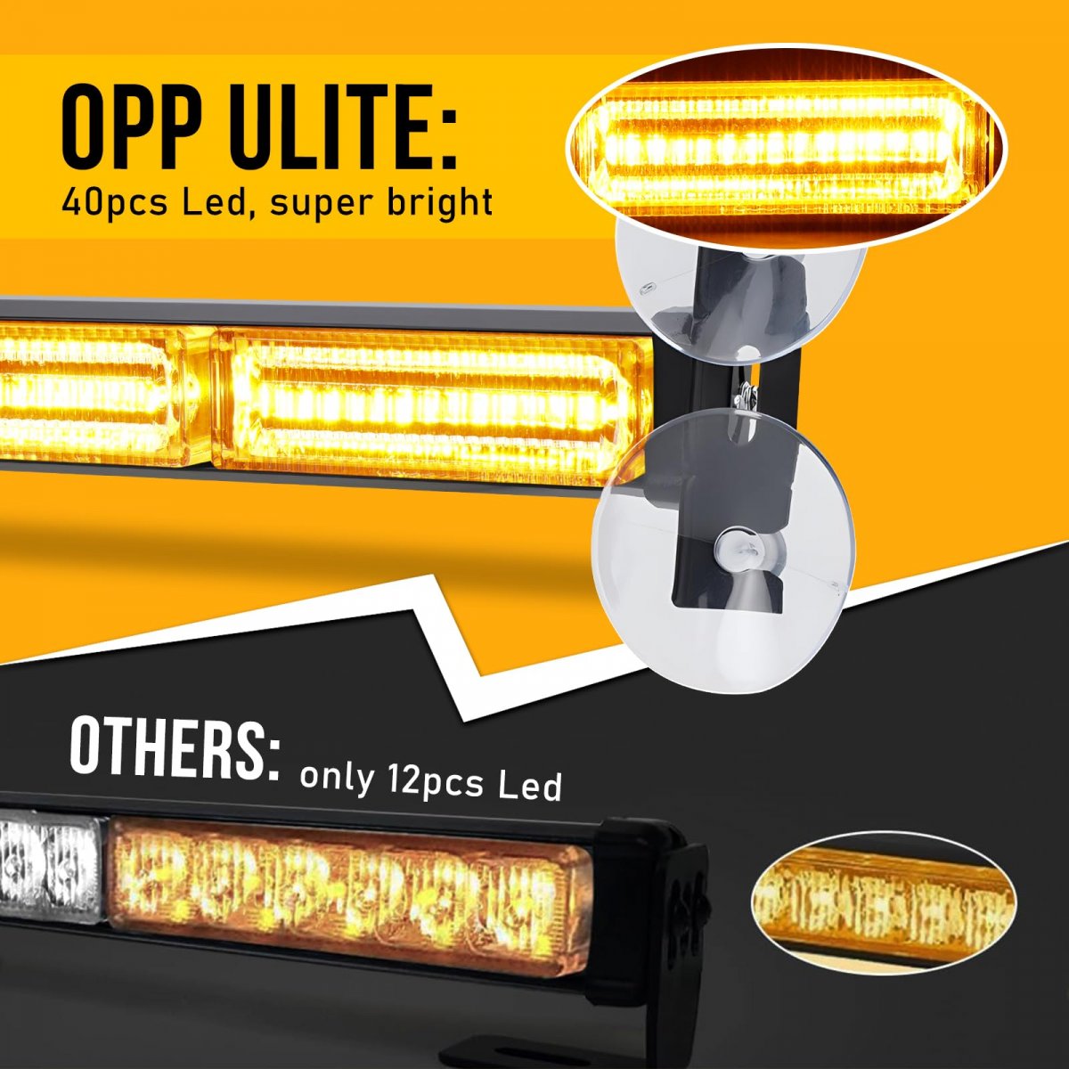 Amber Strobe Lights For Trucks 2 In 1 26 Mode Interior Emergency Dash Windshield Warning Safety Flashing Light Bar With Suction