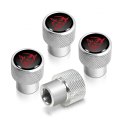 Dodge Demon Red Logo In Black On Shining Silver Premium Anodized Aluminum Tire Valve Stem Caps Set Of 4 
