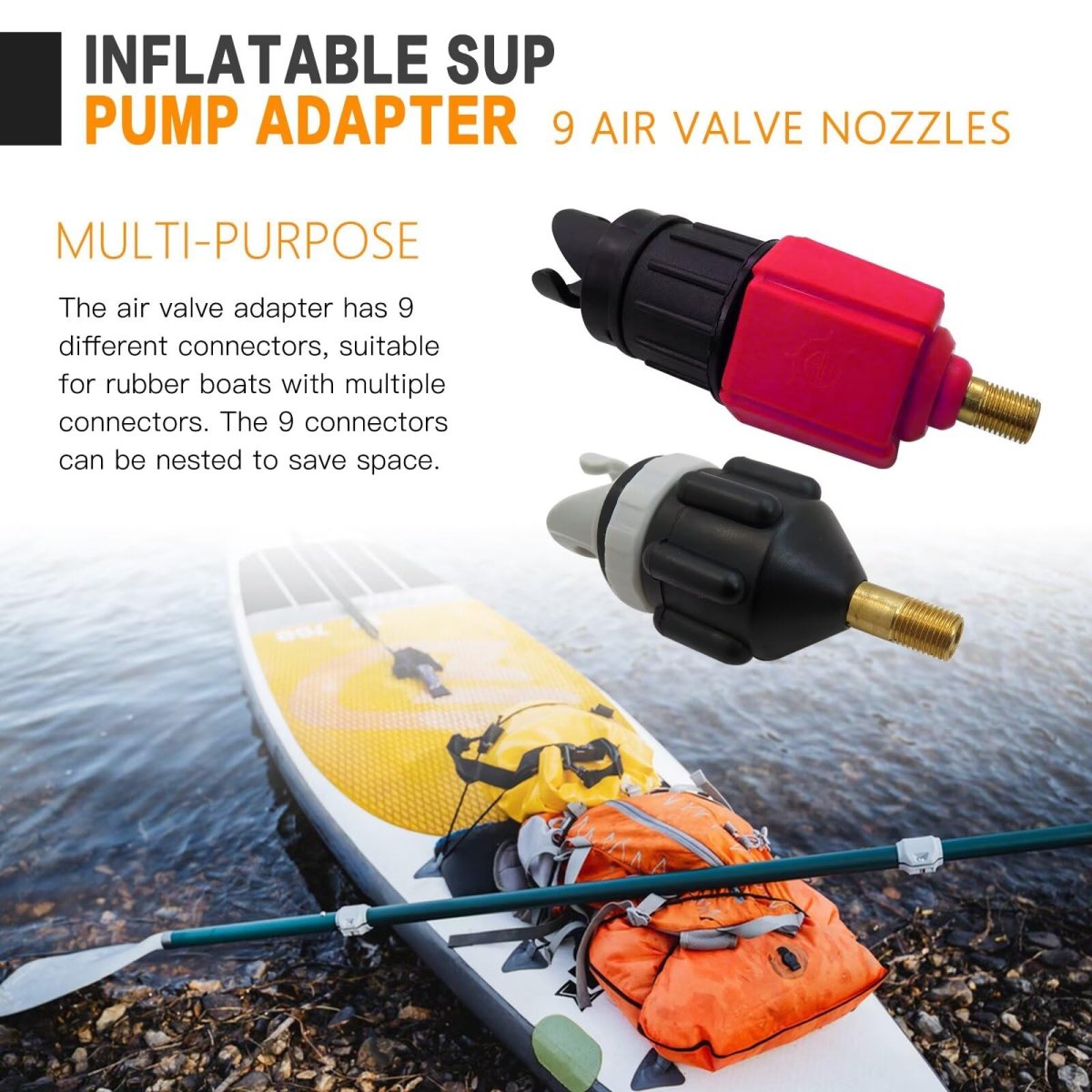 Paddle Board Pump Adapter Inflatable Adaptor 2 Compressor With 9 Conventional Air Valve Nozzles Attachment For Kayaks Rubber