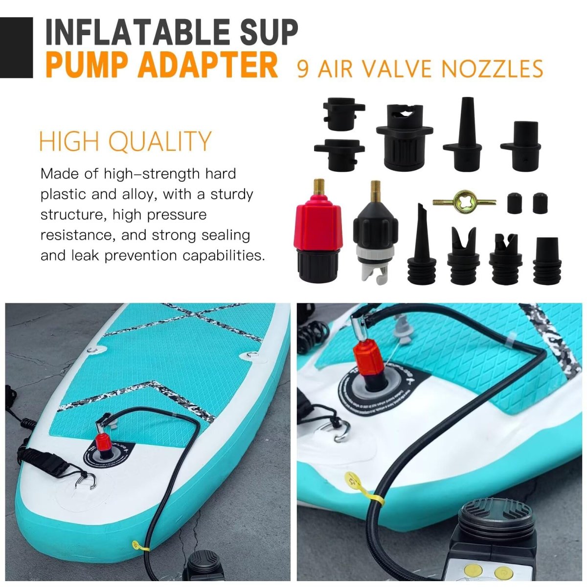 Paddle Board Pump Adapter Inflatable Adaptor 2 Compressor With 9 Conventional Air Valve Nozzles Attachment For Kayaks Rubber