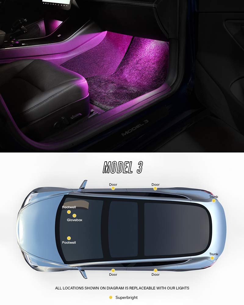Passion Pink Led Interior Lights For Tesla Model 3 S X And Y Super Bright Plug Play Replacement Lighting Kit 4 Piece Set