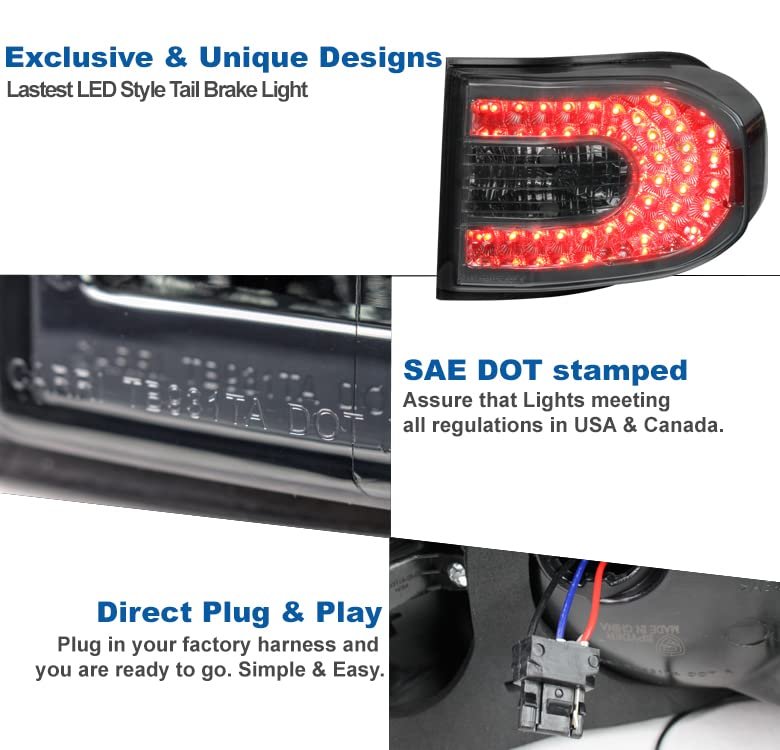 Led Tail Brake Lights Rear Lamps Smoke For 2007-2014 Toyota Fj Cruiser