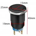 Esupport 12v Car Vehicle Red Led Light Main Beam Push Button Metal Toggle Switch Socket Plug Wire Latching 19mm Balck Shell