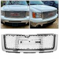 Kuafu Front Bumper Grill Compatible With 2007-2013 Gmc Sierra 1500 New Body Style Models Hood Mesh Grille Plastic Chrome