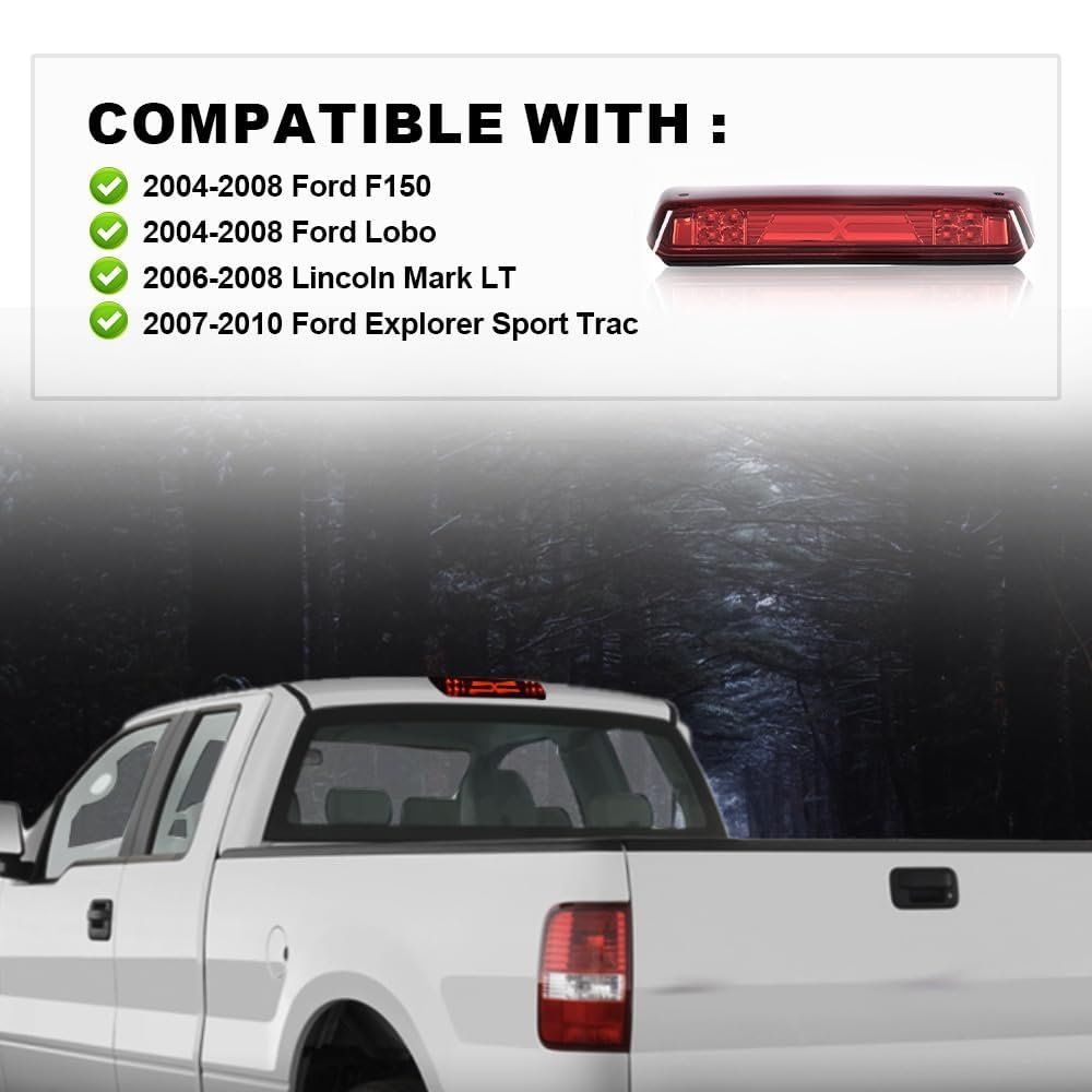 Led 3rd Brake Light For Ford F150 2004-2008 X Type Bar High Mount Stop Rear Tail Cargo Lamps Red Lens Black Housing