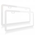 White License Plate Frame Thin Stainless Steel Metal With 2 Holes Screw Cap Pack Universal Fit For Car Truck Suv Automobile 