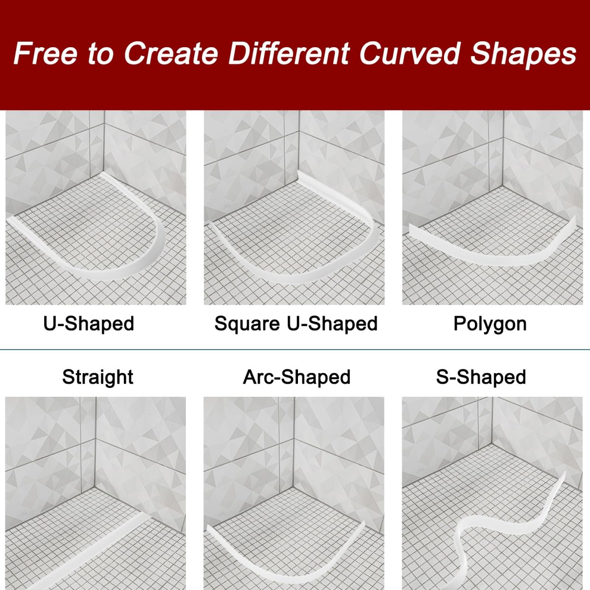 Collapsible Shower Barrier 118 Inch Silicone Water Splash Guard Strip 1 W 0 6 H Self Adhesive Stopper Dry And Wet Separation