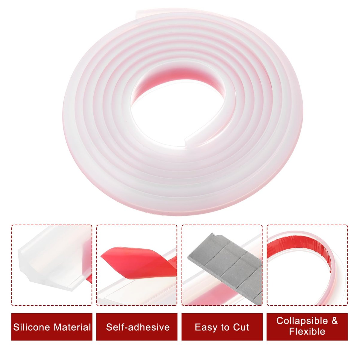 Collapsible Shower Barrier 118 Inch Silicone Water Splash Guard Strip 1 W 0 6 H Self Adhesive Stopper Dry And Wet Separation