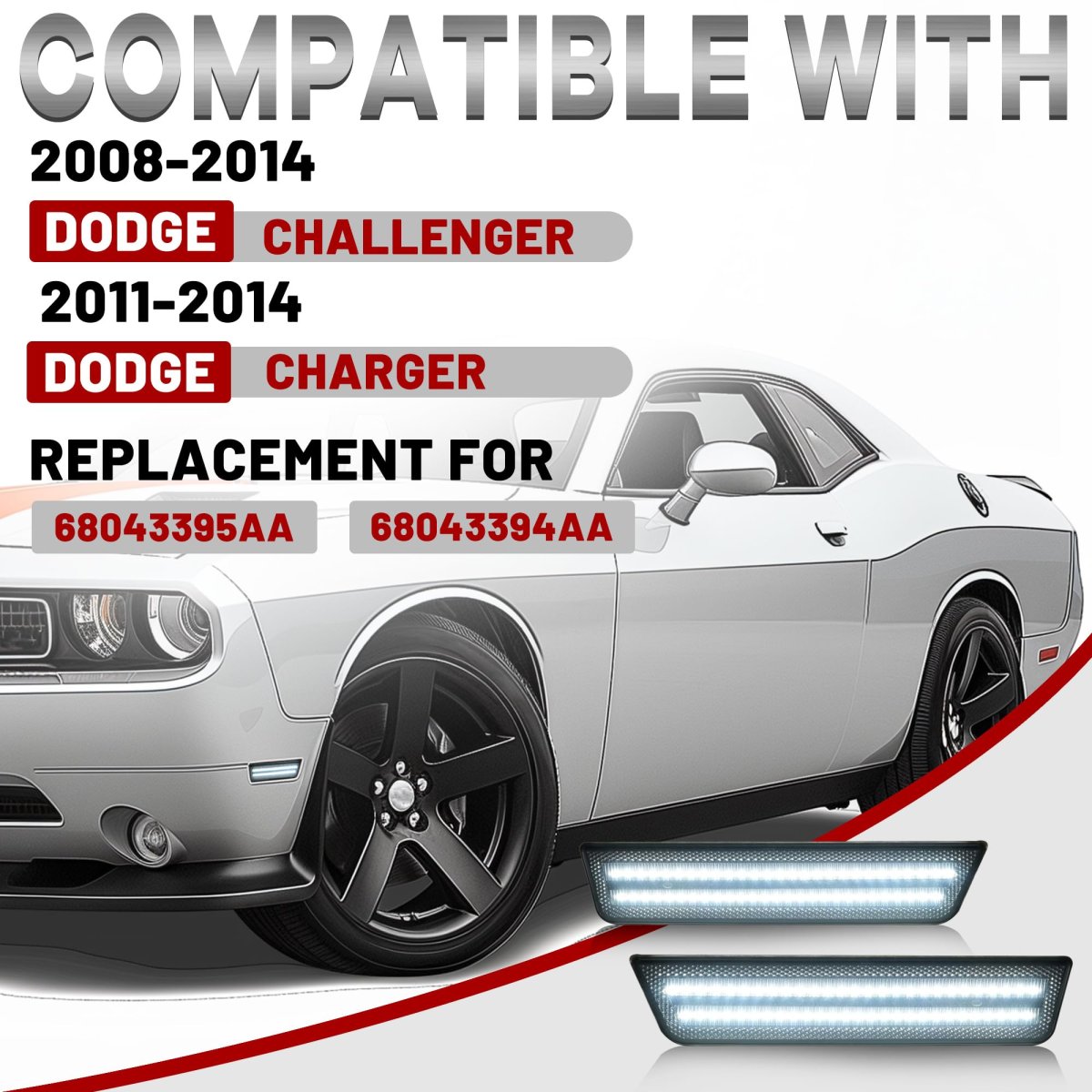 White Led Smoke Lens Side Marker Lights For 2008 2014 Dodge Challenger And 2011 Charger Front Bumper Fender Parking Lamps
