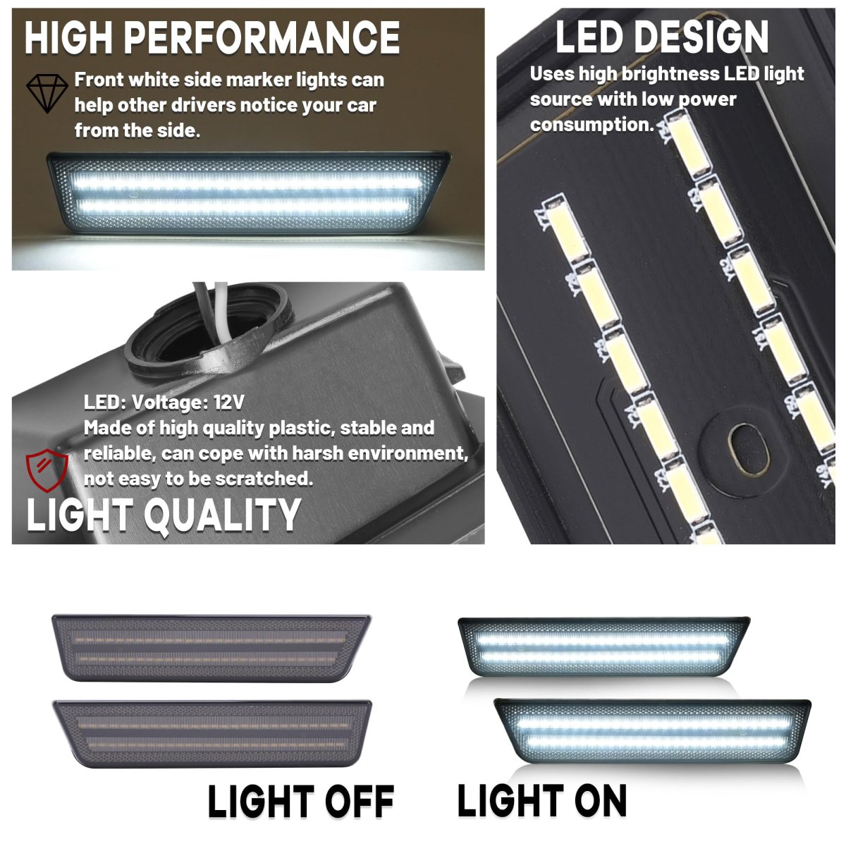 White Led Smoke Lens Side Marker Lights For 2008 2014 Dodge Challenger And 2011 Charger Front Bumper Fender Parking Lamps