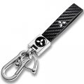 Q1 Tech Genuine Leather Key Chain For Mitsubishi Car Logo Keychain Keyring Family Present Accessories Carbon Black 