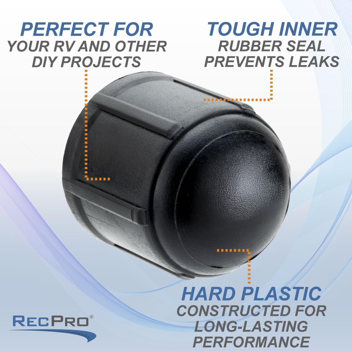 Rv 1 2 In Manifold Cap With Tough Rubber Seal Black Hard Plastic Plumbing Caps For Boat And Home 8 Pack Rp-1828-8