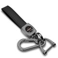 Jeep Trailhawk Logo In Black On Leather Loop-strap Dark Gunmetal Hook Key Chain 