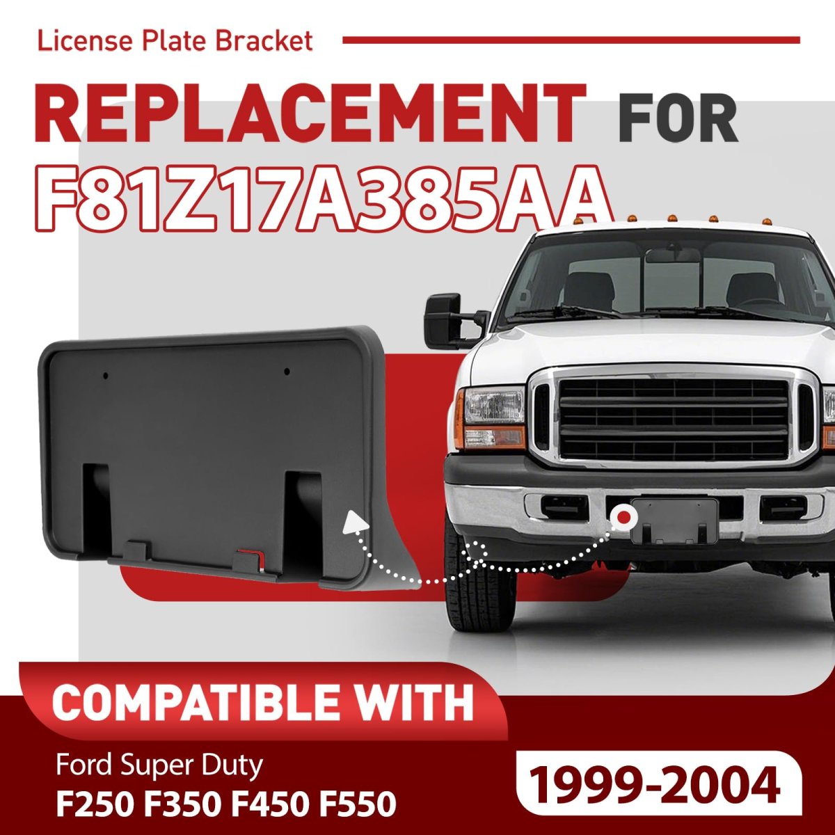 Front License Plate Bracket For 1999-2004d F-250 F-350 F-450 F-550 Super Duty And 2000-2004 Excursion Replacement For