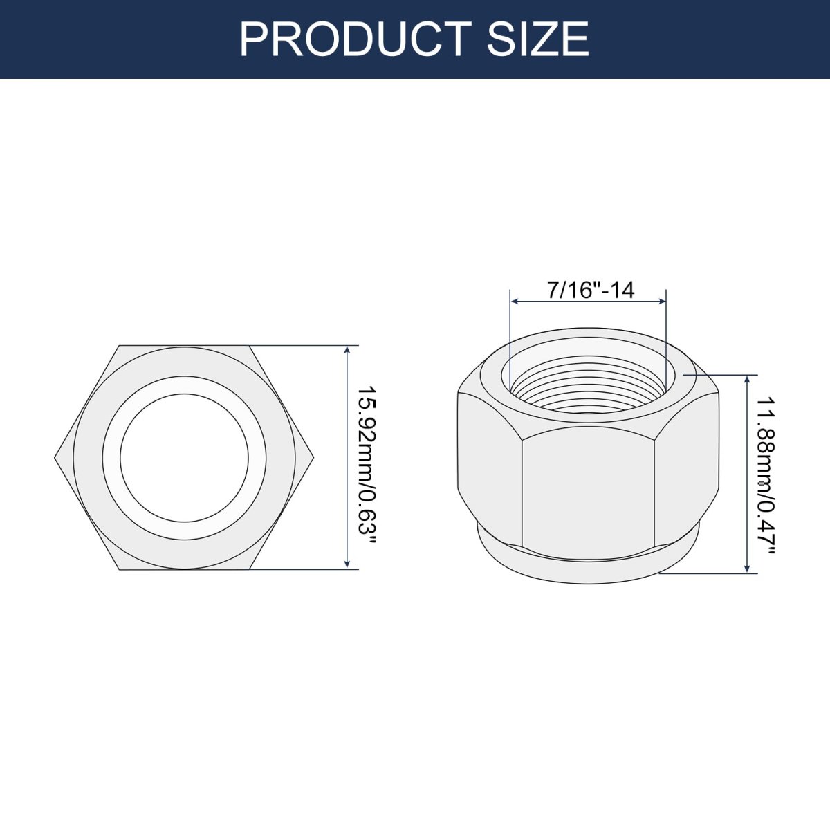 50pcs 7 16 -14 Nylon Insert Hex Lock Nuts Carbon Steel Stop Self-locking Nut For Industrial Construction Fasteners Color Zinc