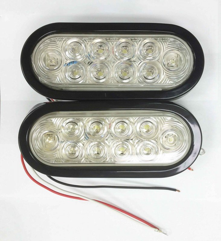 Set Of 2 White Clear 6 Oval 10 Led Trailer Reverse Backup Light W Grommet And Plugs 24027