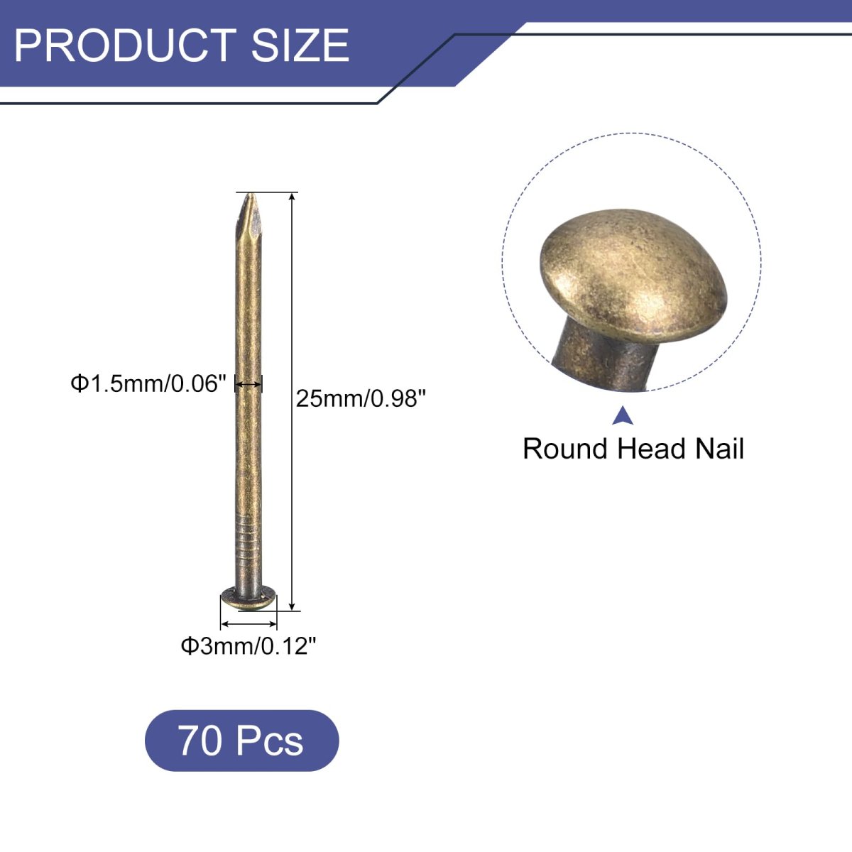 70pcs Small Tiny Nails 1 5x25mm Dxl Brass Hardware Round Head Nail For Wooden Diy Projects Decorative Boxes Household Bronze