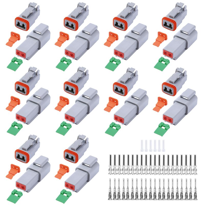 86 Pcs Deutsch Dt Grey 2 Pin Connectors 10 Set Waterproof Electrical Wire Connector With Stamped Contacts And Seal Plug For