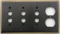 Classic Accents Burnished Antique Brass 4 Gang Wall Plate 3 Push Buttons 1 Duplex Outlet 