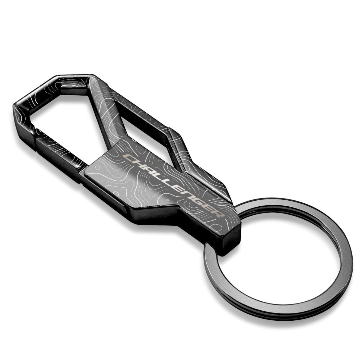 Dodge Challenger Laser Etched Topographic Black Carabiner Style Snap Hook Metal Key Chain Official Licensed 3 75 In X 1