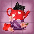 Artwork On Tile Ceramic Mural Backsplash Purr Me Some Tea 4 By Maryline Cazenave Kitchen Bathroom Shower 18 X 6 Tiles 