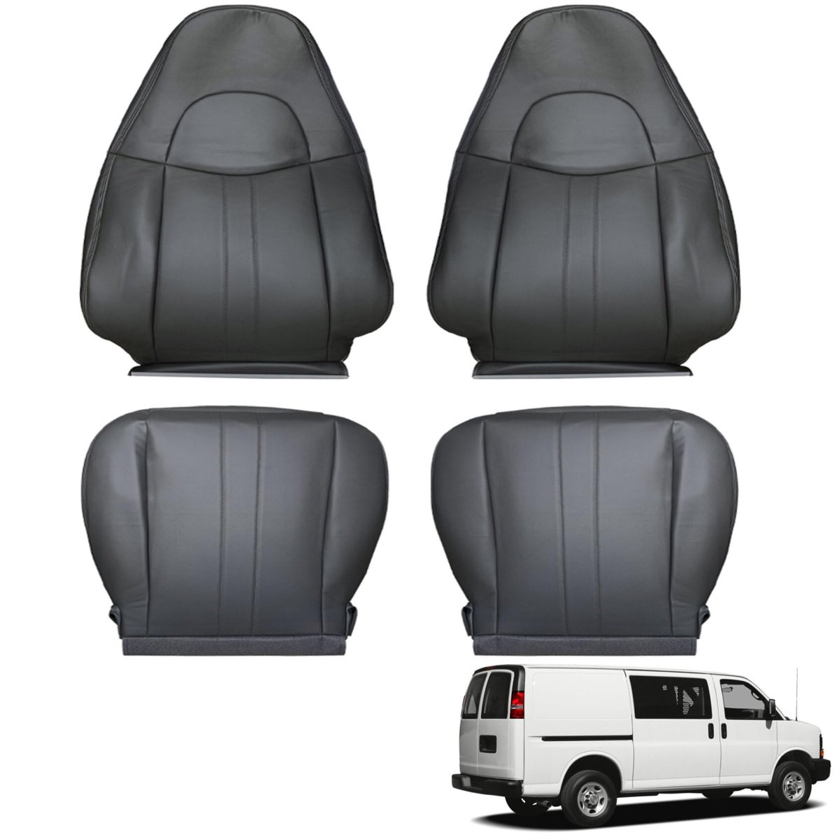 Front Bottom And Lean Back Seat Covers Dark Gray Leather 4 Piece Set For 2003 To 2014 Express Savana Driver Passenger Custom