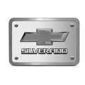 Ipick Image Made For Chevrolet Silverado 3d Gunmetal Dark Gray Logo On Brush Billet Aluminum 2-inch Tow Hitch Cover