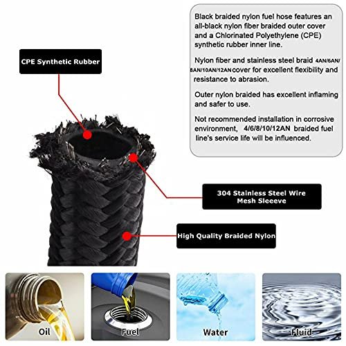 12an 10ft Fuel Line Fitting Kit Universal Braid Stainless Steel Braided Nylon Cpe Hose W 6pcs Rotary Swivel Ends