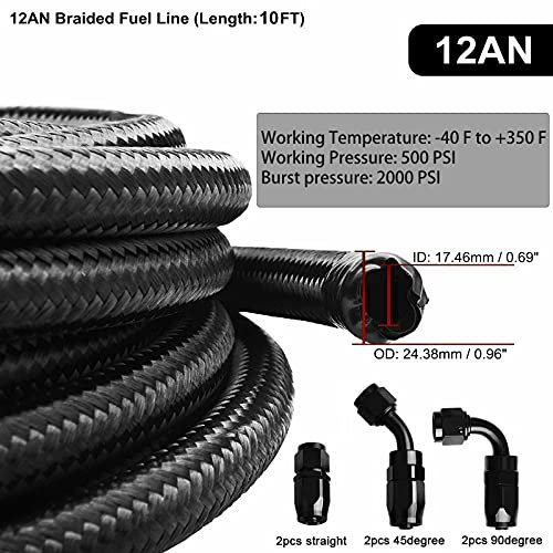 12an 10ft Fuel Line Fitting Kit Universal Braid Stainless Steel Braided Nylon Cpe Hose W 6pcs Rotary Swivel Ends