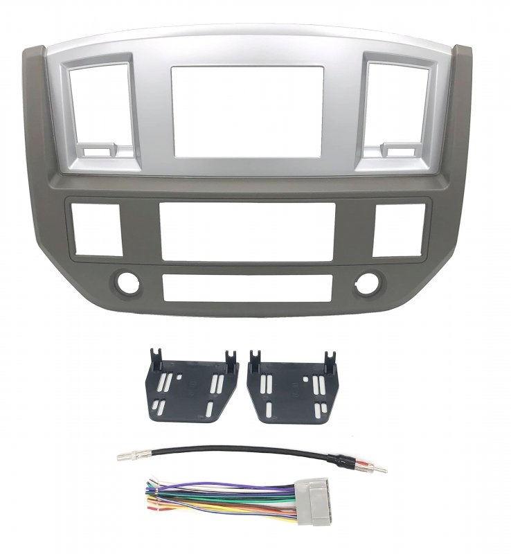 Double Din Dash Kit For Dodge Ram 2006 To 2009 Silver Standard Non Can Bus Wire Harness Mpix 00002
