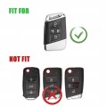 Jannechou Handmade Leather Key Fob Case Cover For Vw Tiguan Passat Golf Alltrack Atlas 2018-2022 4 Buttons With Keychain Black