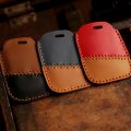 Jannechou Handmade Leather Key Fob Case Cover For Vw Tiguan Passat Golf Alltrack Atlas 2018-2022 4 Buttons With Keychain Black