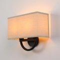 Yosoan Indoor Night Bedside Wall Sconce Double-head Black Metal Head Lamp Square Textile Shade For Bedroom Living Room Corridor 