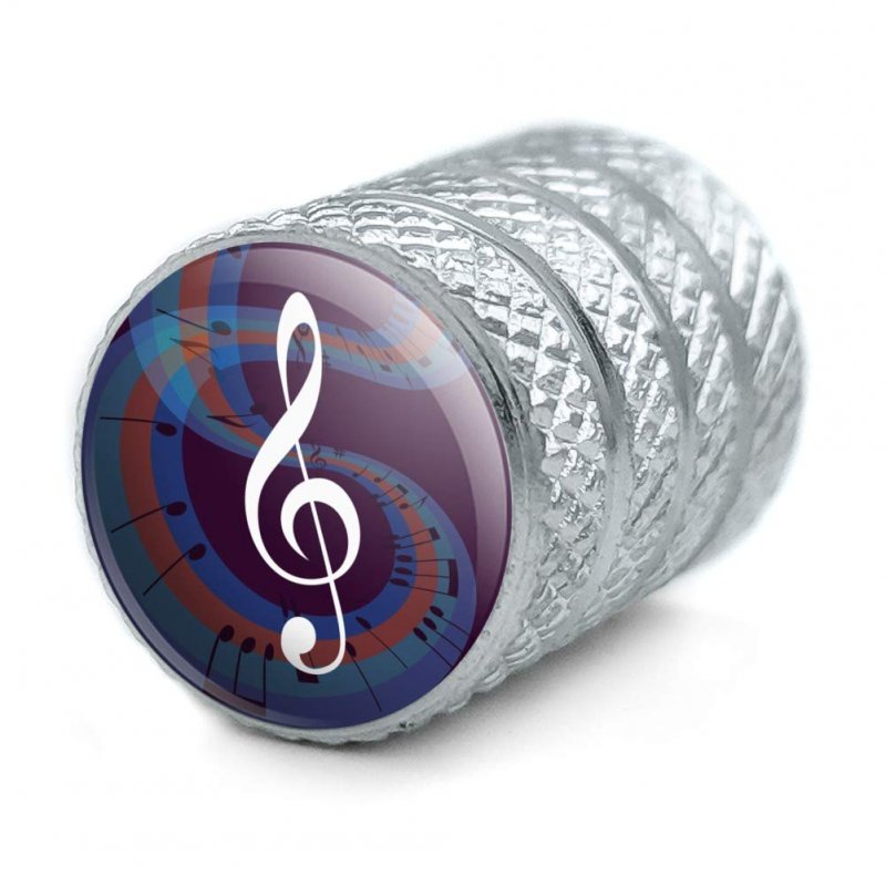 Treble Clef On Music Notes Aluminum Tire Rim Wheel Valve Stem Caps 4 Piece Set For Passenger Cars Metal With Rubber O Ring Air