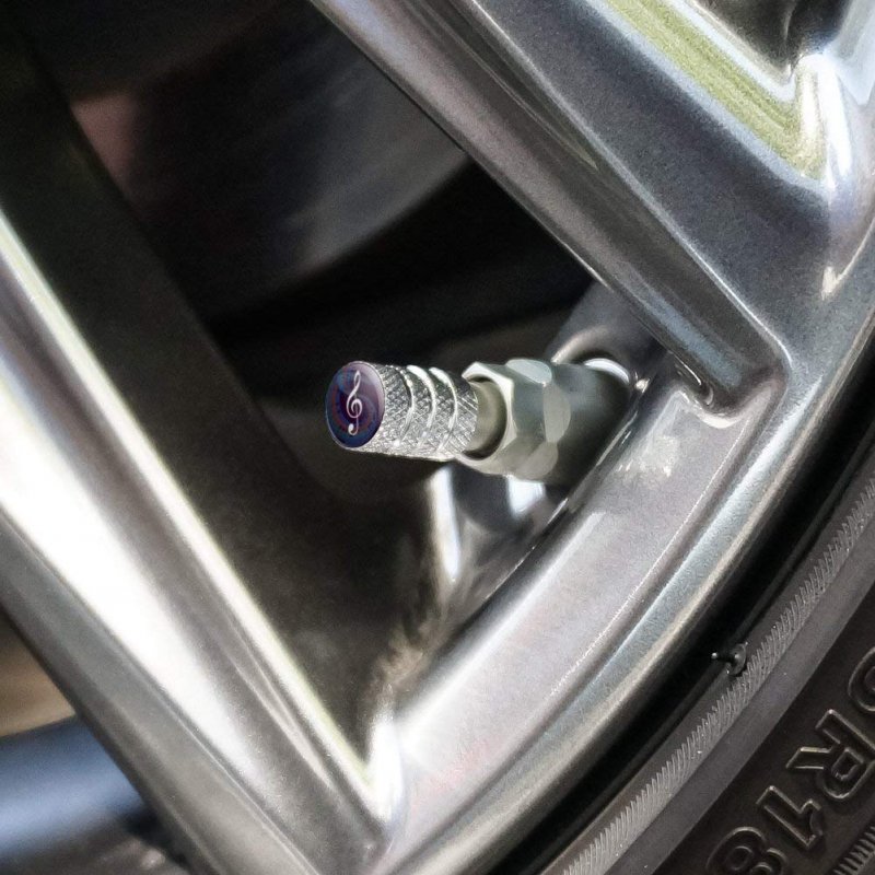 Treble Clef On Music Notes Aluminum Tire Rim Wheel Valve Stem Caps 4 Piece Set For Passenger Cars Metal With Rubber O Ring Air