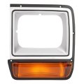 Hecasa Left Headlight Bezel W Turn Signal Light For 1986-1990 Dodge D100 Ramcharger W100 Replacement Headlamp Door Trim Kit Set 