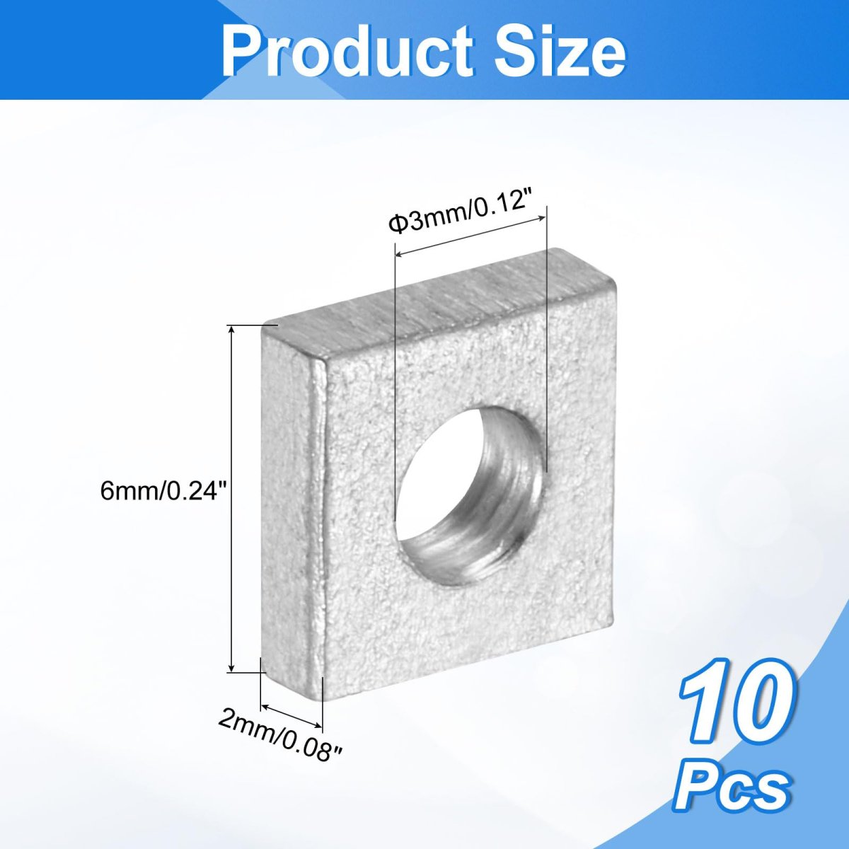 10pcs M3x6mmx2mm Square Nuts Carbon Steel Zinc Plated Coarse Thread Fasteners For Home Repairs And Professional Engineering