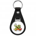 Funny Turtle Skateboard Keychain Black Premium Leather Chain With 1 In Round Silver Design And Key Ring 