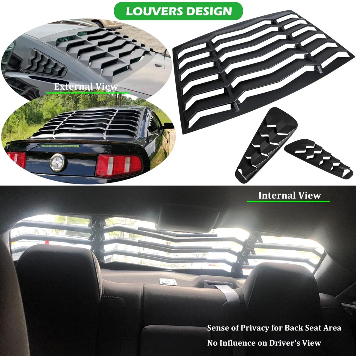 Bonbo Rear Side Window Louver Fits For Ford Mustang 2005-2014 In Gt Lambo Style Custom Fit Windshield Sun Shade Cover Abs Matte