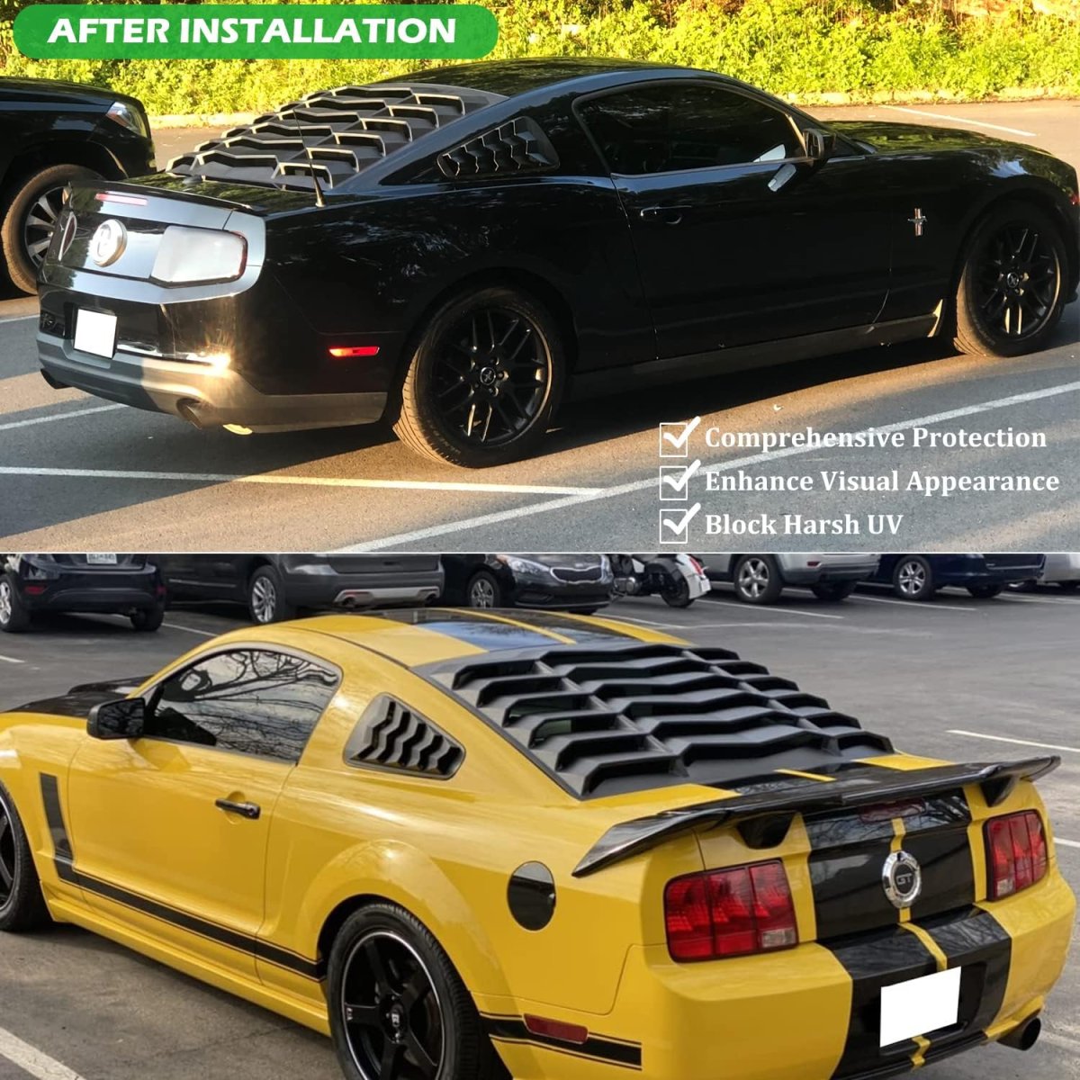 Bonbo Rear Side Window Louver Fits For Ford Mustang 2005-2014 In Gt Lambo Style Custom Fit Windshield Sun Shade Cover Abs Matte