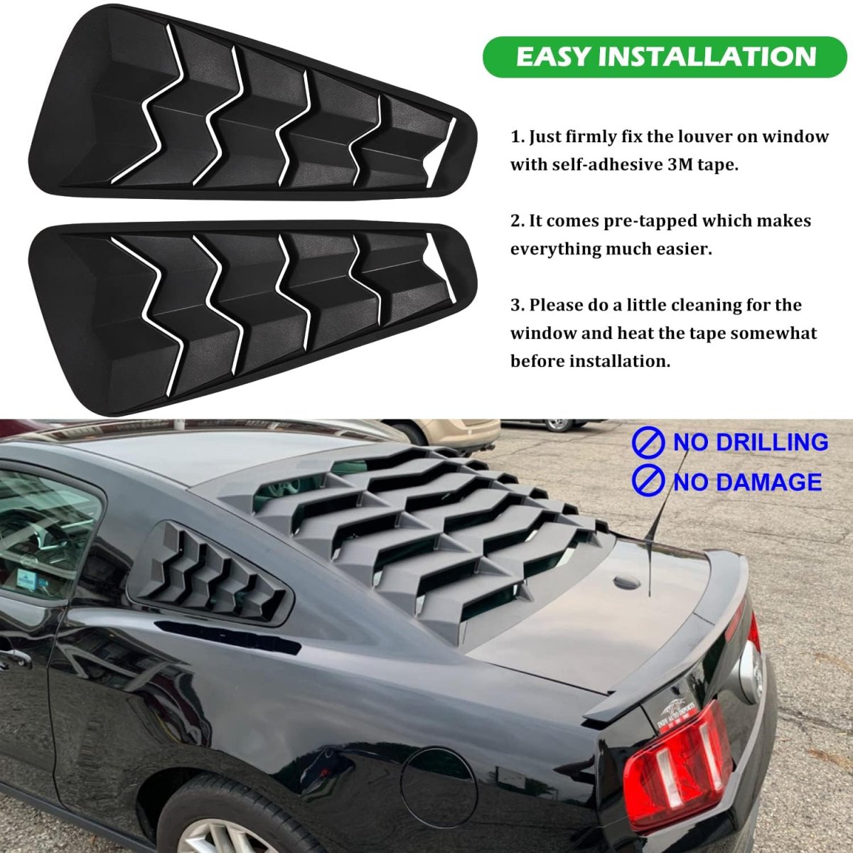 Bonbo Rear Side Window Louver Fits For Ford Mustang 2005-2014 In Gt Lambo Style Custom Fit Windshield Sun Shade Cover Abs Matte