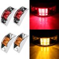 4pcs 12 Led Amber Red Light Rectangular Armored-style Side Marker W Chrome Rectangle Trailer Clearance Lights Surface Mount