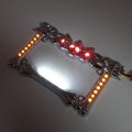 Httmt- 3d Chrome Skull Flame Bone License Plate Frame W Led Run Brake Turn Compatible With H-d Kawasaki P N Mt294-006a-cd