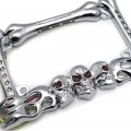 Httmt- 3d Chrome Skull Flame Bone License Plate Frame W Led Run Brake Turn For H-d Kawasaki P N Mt294-006a-cd