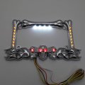 Httmt- 3d Chrome Skull Flame Bone License Plate Frame W Led Run Brake Turn For H-d Kawasaki P N Mt294-006a-cd