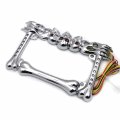 Httmt- 3d Chrome Skull Flame Bone License Plate Frame W Led Run Brake Turn Compatible With H-d Kawasaki P N Mt294-006a-cd