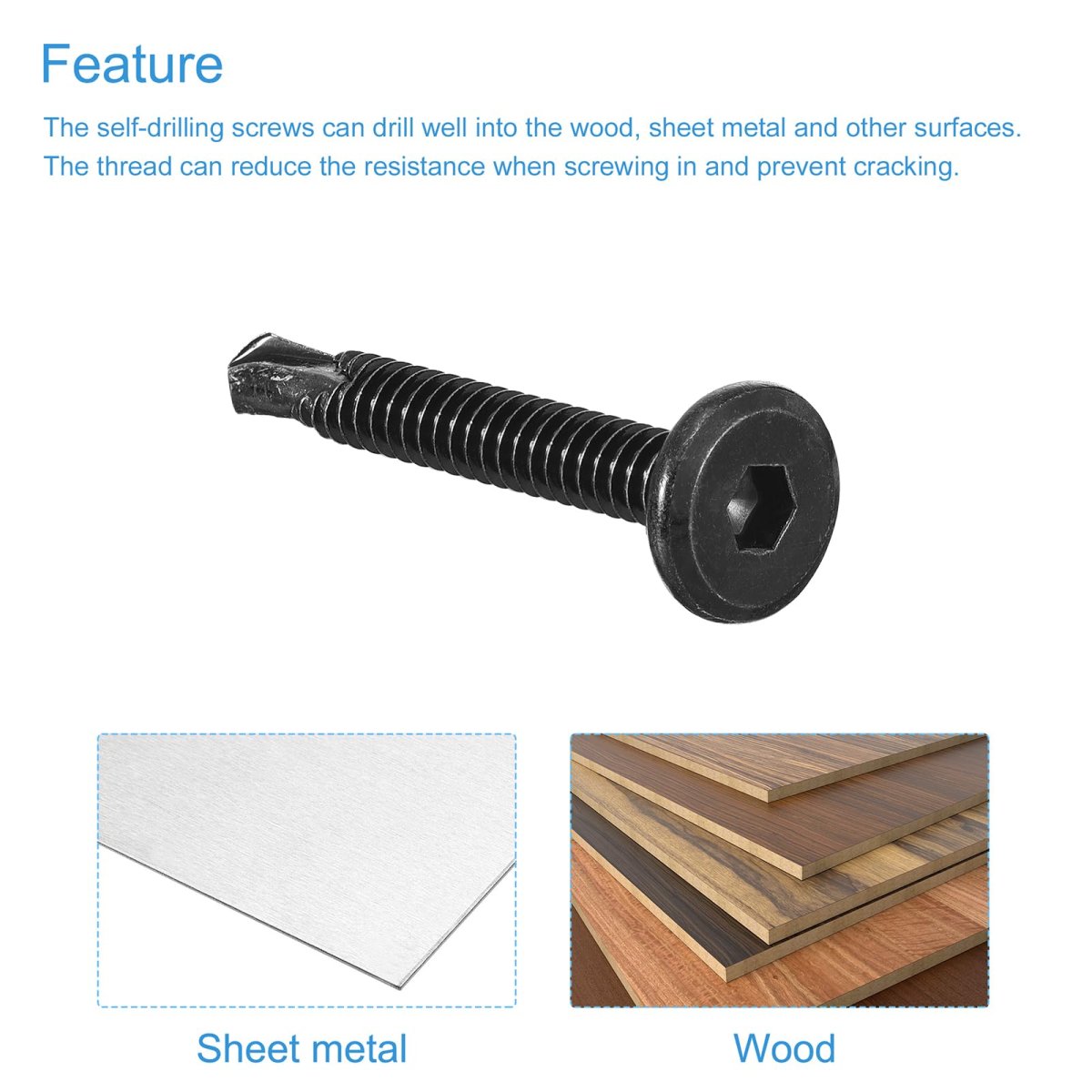 200pcs Hex Socket Self Tapping Screws 12 X 1-1 2 410 Stainless Steel Flat Head Sheet Metal Drilling Black