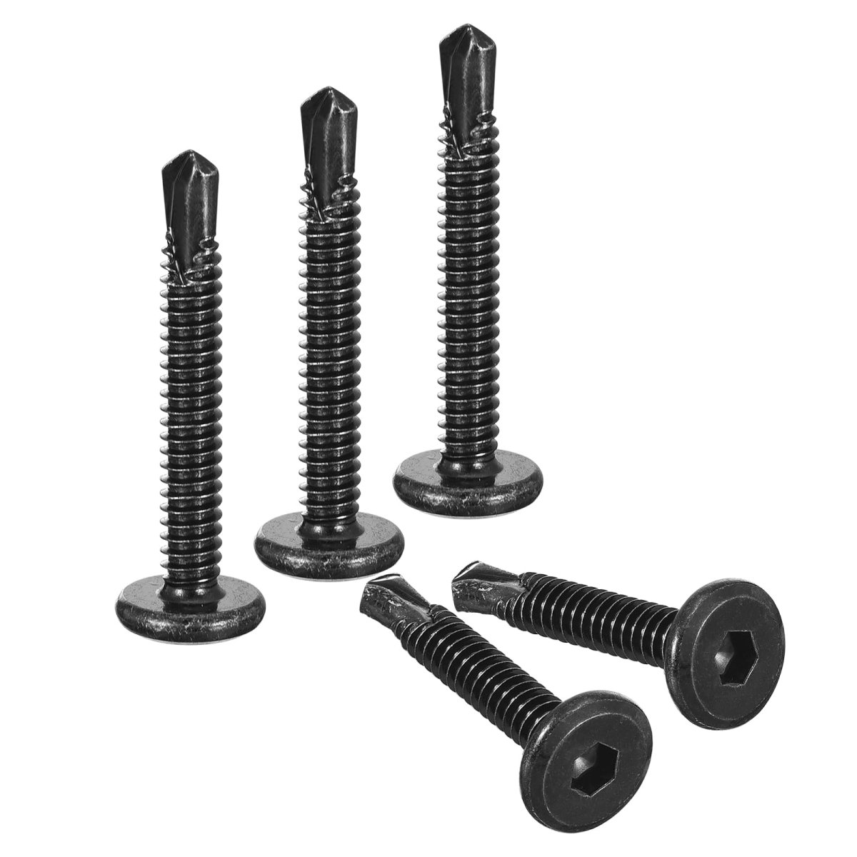 200pcs Hex Socket Self Tapping Screws 12 X 1-1 2 410 Stainless Steel Flat Head Sheet Metal Drilling Black