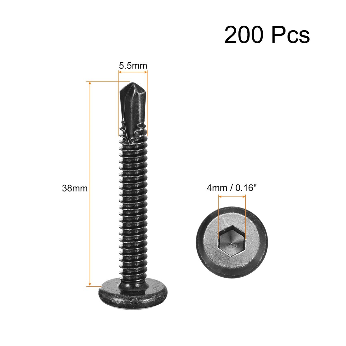 200pcs Hex Socket Self Tapping Screws 12 X 1-1 2 410 Stainless Steel Flat Head Sheet Metal Drilling Black